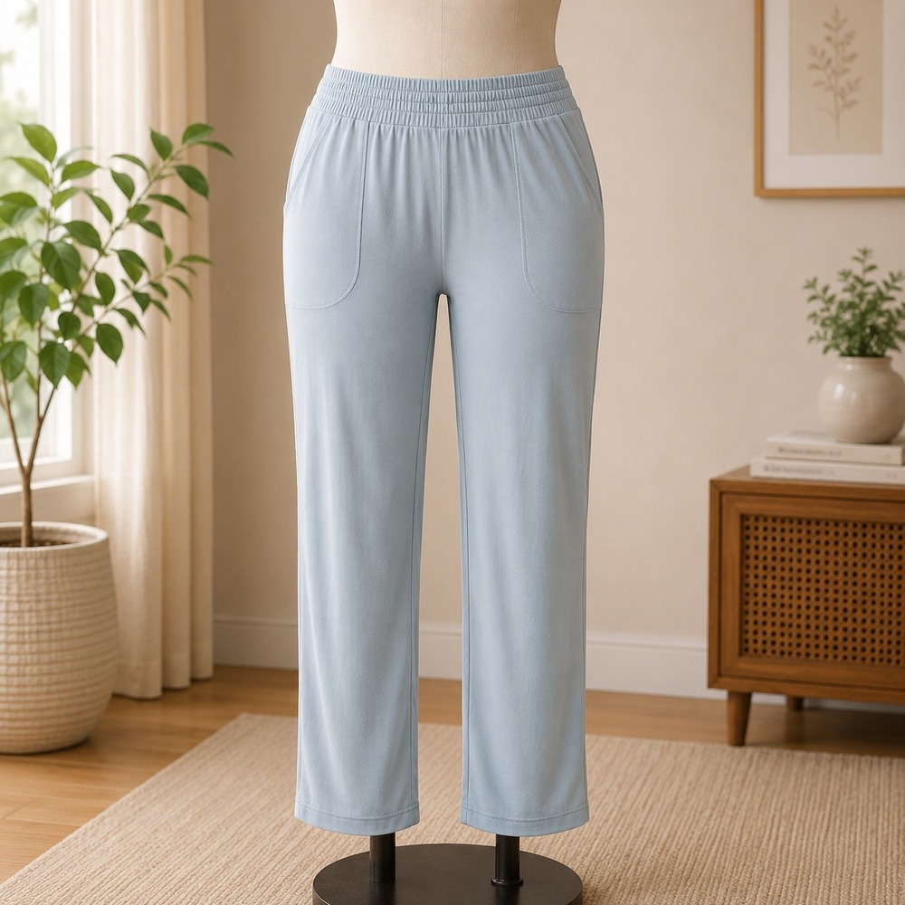 AnyBody Lounge Pants Womens 2XT Blue Grey Elastic Waist Tall Joggers Pockets